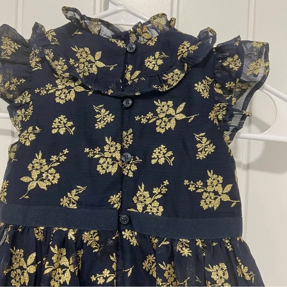 Janie and Jack Toddler Girl Sparkle Holiday Dress Dark Marine Floral Size 3 - Picture 6 of 6
